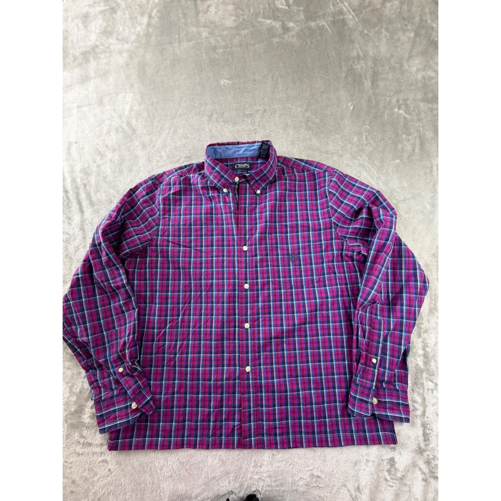 Chaps Button Down Shirt Mens Large Multicolor Plaid Easy Care Long Sleeve